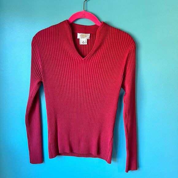 Talbots V-Neck Red Sweater Size Medium Silk, Nylon & Spandex - Picture 4 of 6